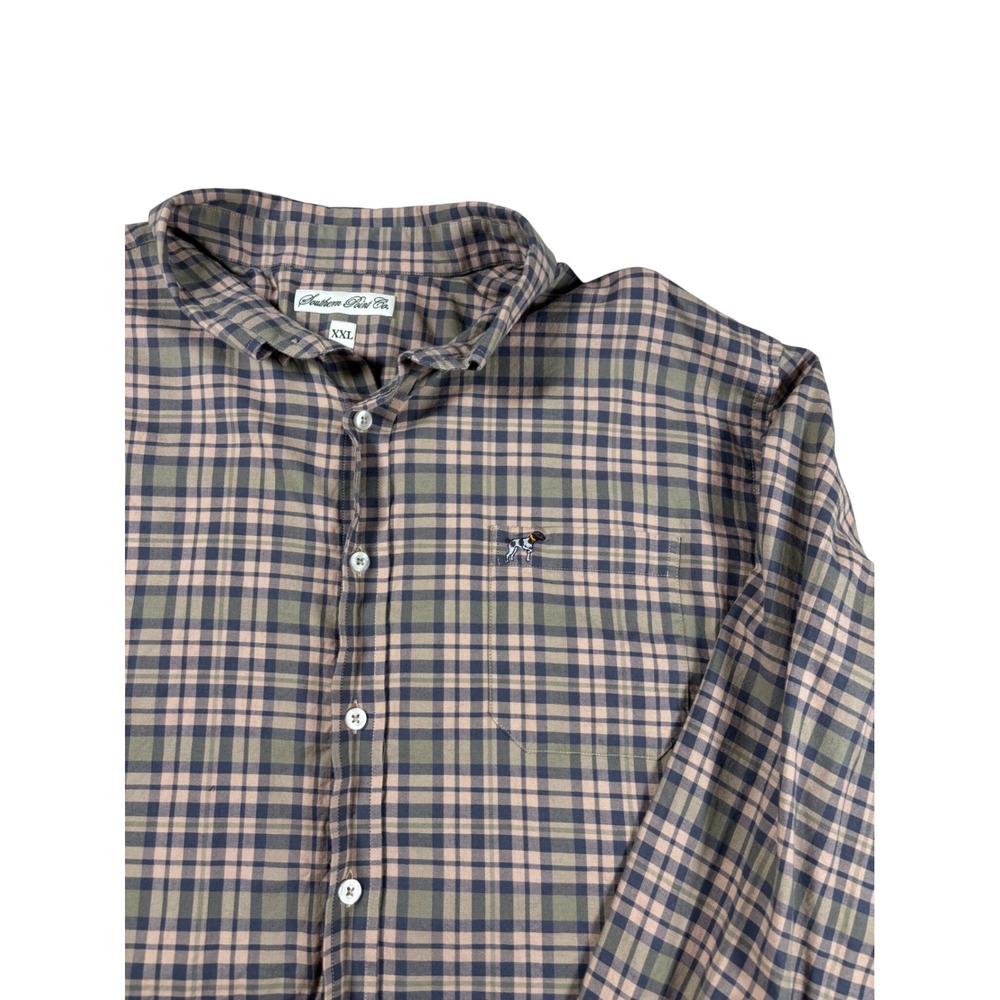 Southern Point Co Mens XXL Plaid Button Down Shirt Olive Navy Long Sleeve Logo
